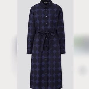 Marimekko Uniqlo Blue Dots Kivet Shirt Dress Belted Size XS